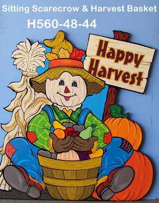 H560Sitting Scarecrow with Harvest Basket
